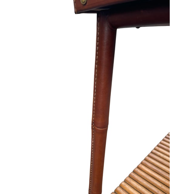 Vintage Stitched Leather and Oak Shelf by Jacques Adnet, 1950s For Sale - Image 9 of 15