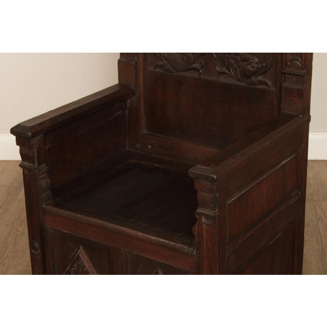 Brown Antique French Renaissance Revival Oak Throne Chair Hall Seat For Sale - Image 8 of 13