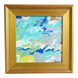 Original Contemporary Modern Abstract Marbleized Art Painting Including the Antiqued Gold Wood Frame