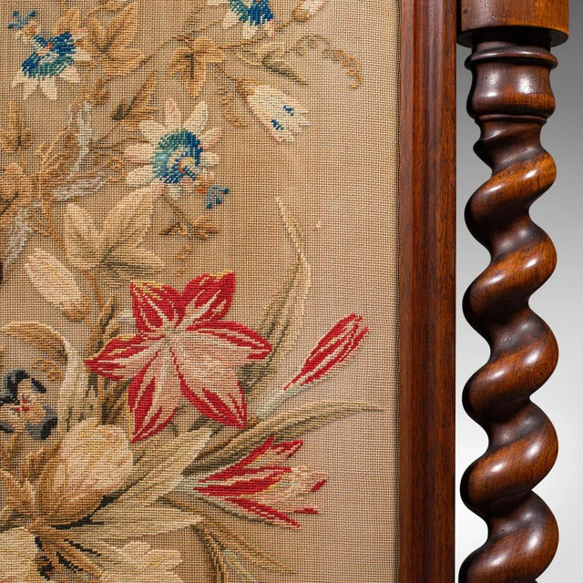 Antique Embroidered Fire Screen, English, Walnut, Needlepoint, Early Victorian For Sale - Image 10 of 12