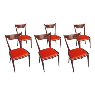 Chairs with Padded Seat in Brick-Colored Fabric and Tapered Legs by Osvaldo Borsani for ABV, 1940s, Set of 6 For Sale