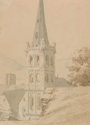 O. Wagner, Church Tower in Bacharach, 19th-Century, Paper