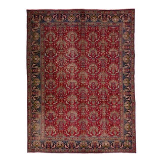 20th Century Antique Persian Tabriz Handmade Red Wool Rug With Allover Pattern For Sale
