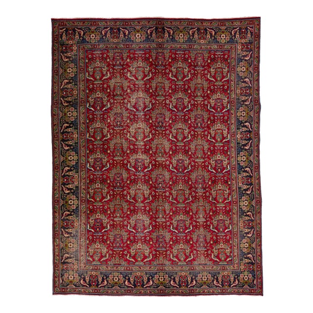 20th Century Antique Persian Tabriz Handmade Red Wool Rug With Allover Pattern For Sale
