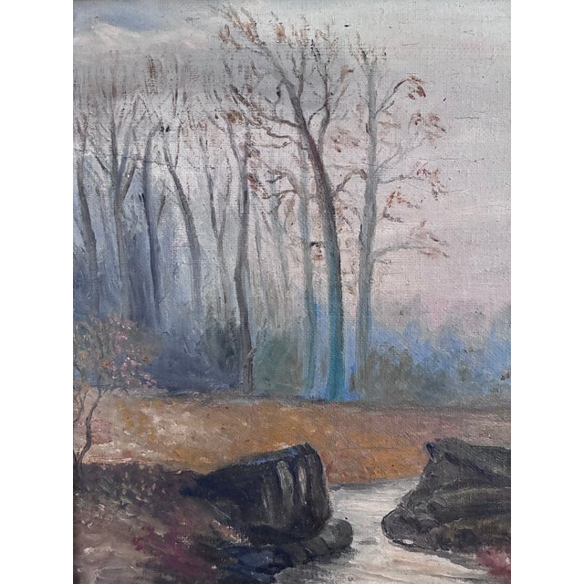 Forest Green Antique Original Forest Landscape Oil Painting C. 1910 For Sale - Image 8 of 14