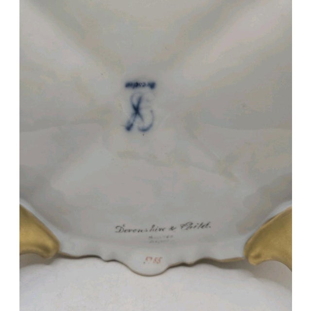 Sky Blue Dresden Centerpiece Cache Vase Iridescent Gold Gilt Daffodils Vienna Art Nouveau Porcelain For Sale - Image 8 of 12