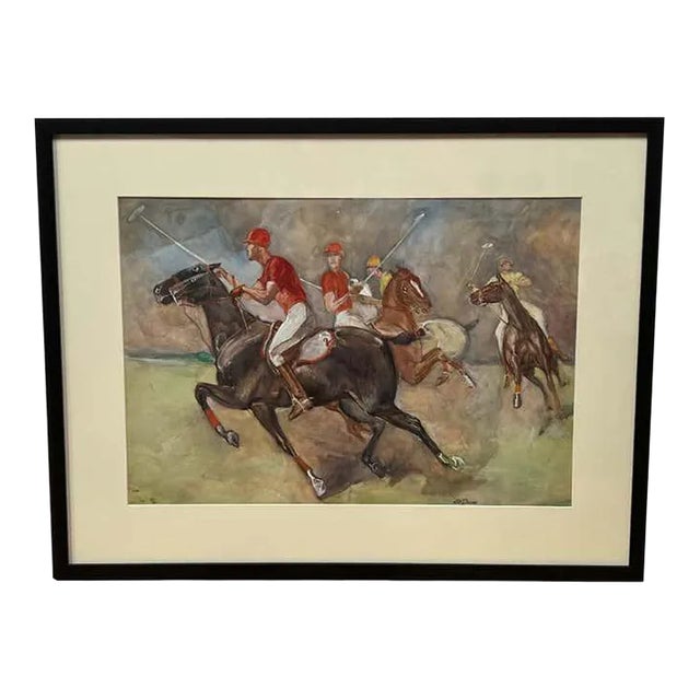 A Polo Match, Framed Watercolour by John W. Dunn- 1932 For Sale