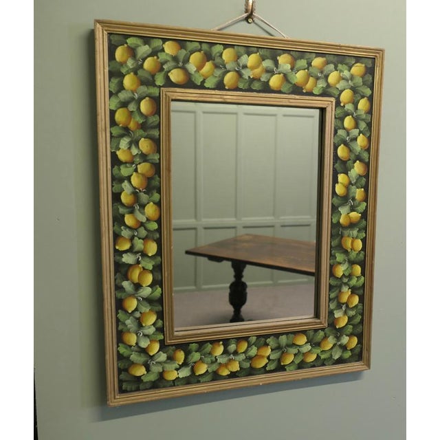 Folk Art Wall Mirror with Cushion Frame and Lemon Decoration, 1930 For Sale - Image 3 of 8