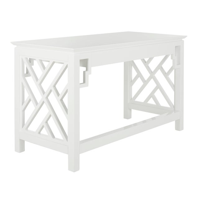 Oren Fretwork Trellis Lacquer Writing Desk in White For Sale In Philadelphia - Image 6 of 9