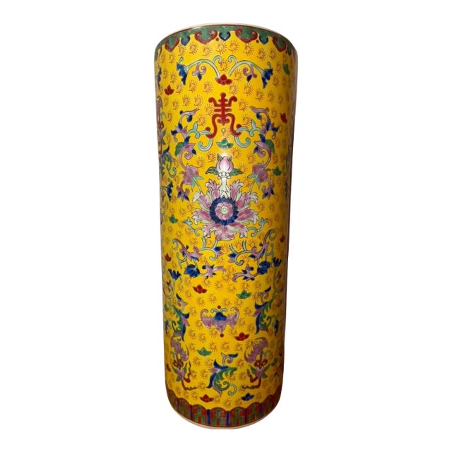 Monumental Chinese Yellow-Ground Enameled Porcelain Floor Vase With Shou Longevity Symbol, 19th Century. For Sale