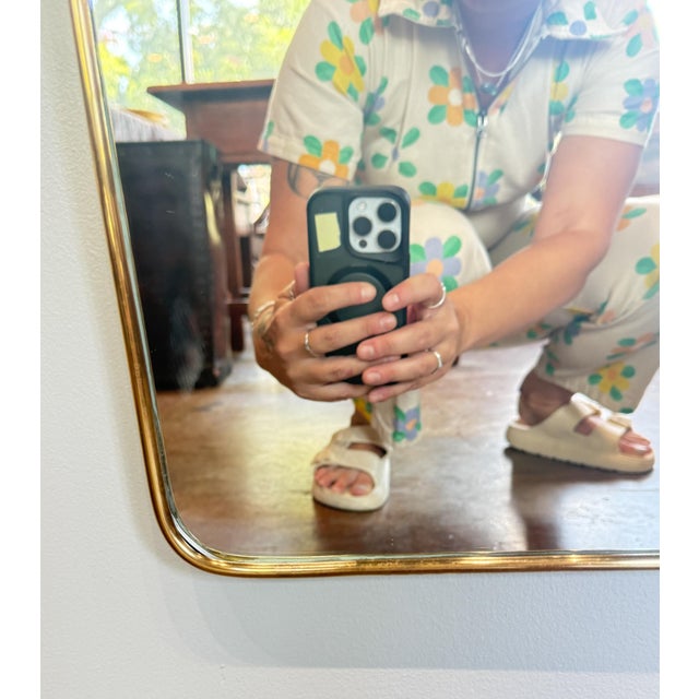 Wood Italian Modern Gio Ponti Style Wall Mirror in Brass Frame (H 47 1/2 X W 23 3/4) For Sale - Image 7 of 10
