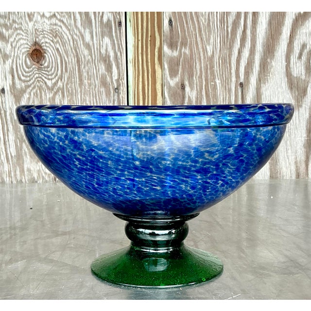 Coastal Vintage Boho Blown Glass Bowl For Sale - Image 3 of 5