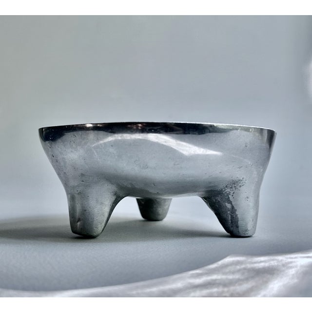 Silver Vintage Mexican Footed Hammered Pewter Bowl For Sale - Image 8 of 14