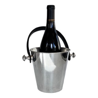 Late 20th Century Ralph Lauren Style Silverplate & Leather Wine Chiller For Sale