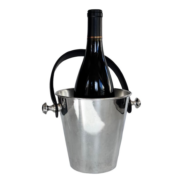 Late 20th Century Ralph Lauren Style Silverplate & Leather Wine Chiller For Sale