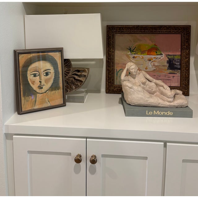 Orange Mid-20th Century Framed French Parisian Female Portrait Painting For Sale - Image 8 of 16