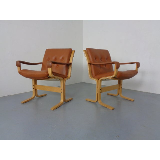 Ingmar Relling Siesta Cognac Leather Armchairs by Ingmar Relling for Westnofa, Norway, 1960s, Set of 2 For Sale - Image 4 of 13