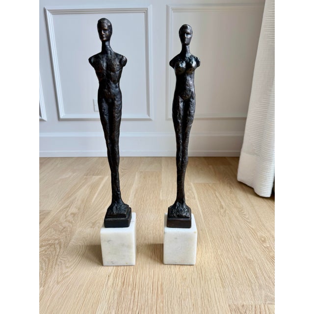 Alberto Giacometti Pair of Figural Bronze Statues in the Style of Giacometti For Sale - Image 4 of 8