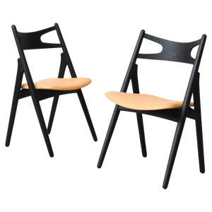 Set of Fully Restored Sawbuck Chairs in Ebonized Oak by Hans J. Wegner for Carl Hansen & Søn, 1950s