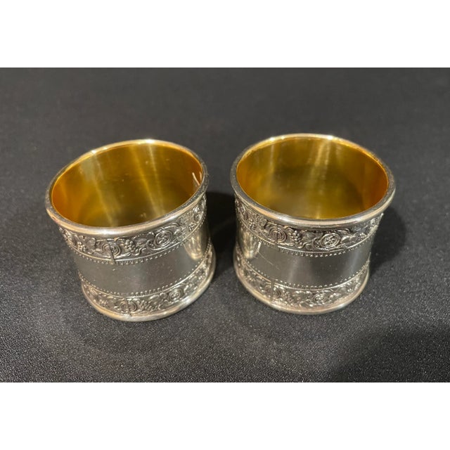 Vintage Silver Plated Napkin Rings With Coat of Arms and Grapevine Motif - a Pair For Sale - Image 4 of 12