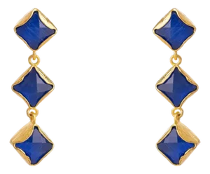 Midnight Blue Cat Eye Gold Earrings, A Pair