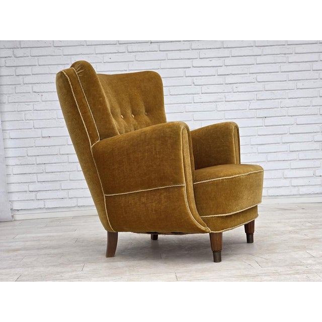 Danish Relax Chair in Honey Yellow Furniture Velour, 1960s For Sale - Image 4 of 18