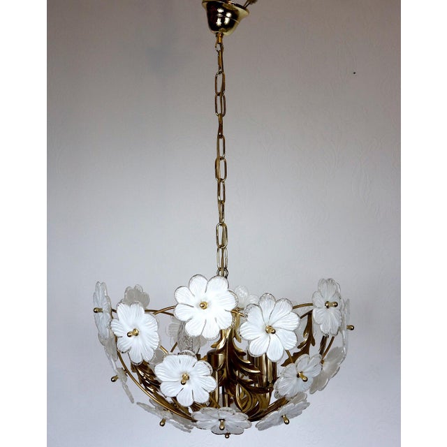 Gilded Metal and Glass Flower 4-Light Chandelier, 1990s For Sale - Image 9 of 12