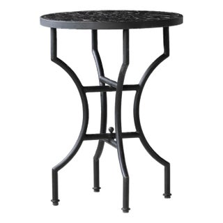 Matthew Izzo Home Moroccan Zellige Midnight Sky Terra Cotta Tile and Iron X Base 24" Round Side Table For Sale