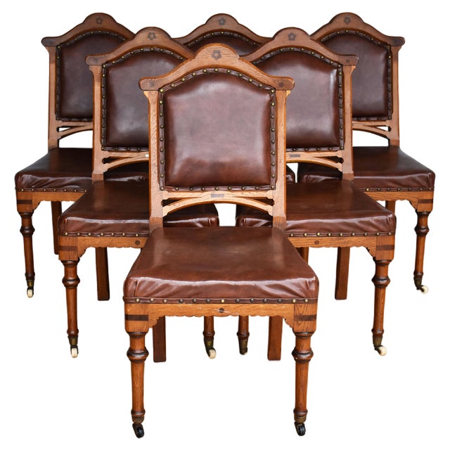 19th Century Victorian English Oak Dining Chairs, Set of 6 For Sale