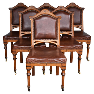 19th Century Victorian English Oak Dining Chairs, Set of 6