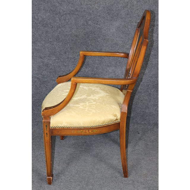 Antique 19th C. English Adams Style Satinwood Armchair, Silk Damask Upholstery For Sale In Philadelphia - Image 6 of 11