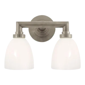 Chapman & Myers for Visual Comfort Signature Wilton Double Bath Light in Antique Nickel with White Glass