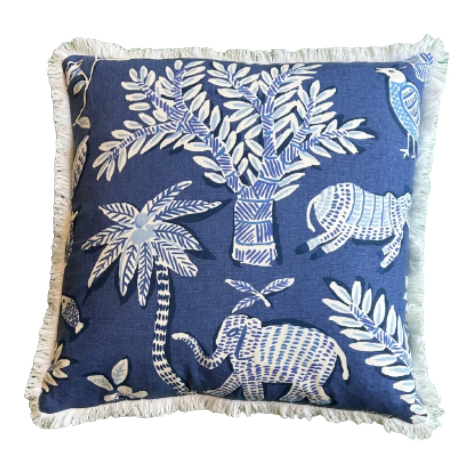 Thibaut Goa Blue and White Square Designer Pillow with Down Feather
