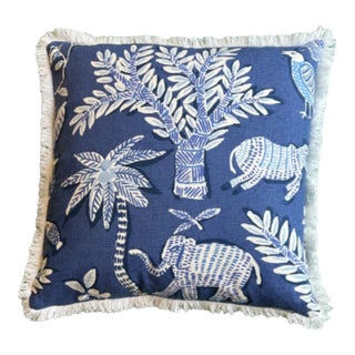 Thibaut Goa Blue and White Square Designer Pillow with Down Feather Insert For Sale