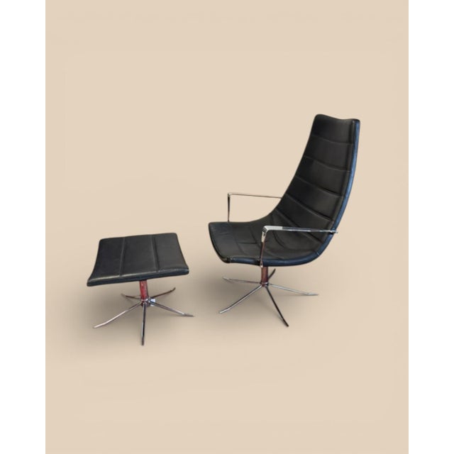 Black Set of Danish Modernist Lounge Chair and Ottoman, 1970s For Sale - Image 8 of 12