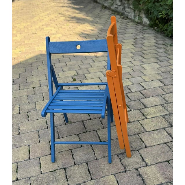 Set of Vintage Painted Blue and Orange Chairs For Sale - Image 4 of 8