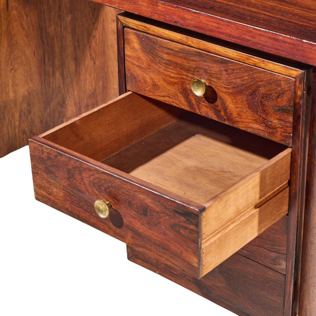 Erik Worts Style Mid Century Danish Rosewood and Brass Executive Desk For Sale In Chicago - Image 6 of 8