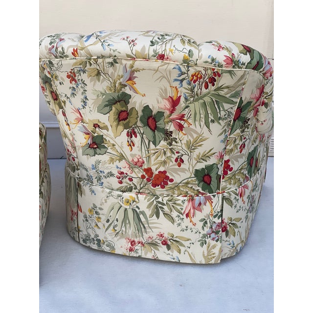 George Smith Attr. Floral Swivel 2 Armchairs and Ottoman For Sale - Image 11 of 11