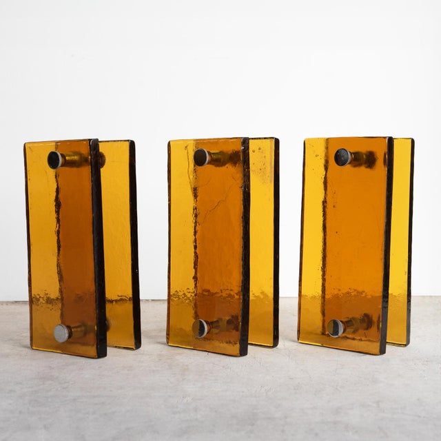 Mid-Century Modern Vintage French Brutalist Amber Glass Push/Pull Door Handles, 1960s For Sale - Image 3 of 18