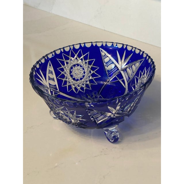 Vintage Cobalt Blue Bohemian Crystal Bowl For Sale In San Antonio - Image 6 of 7