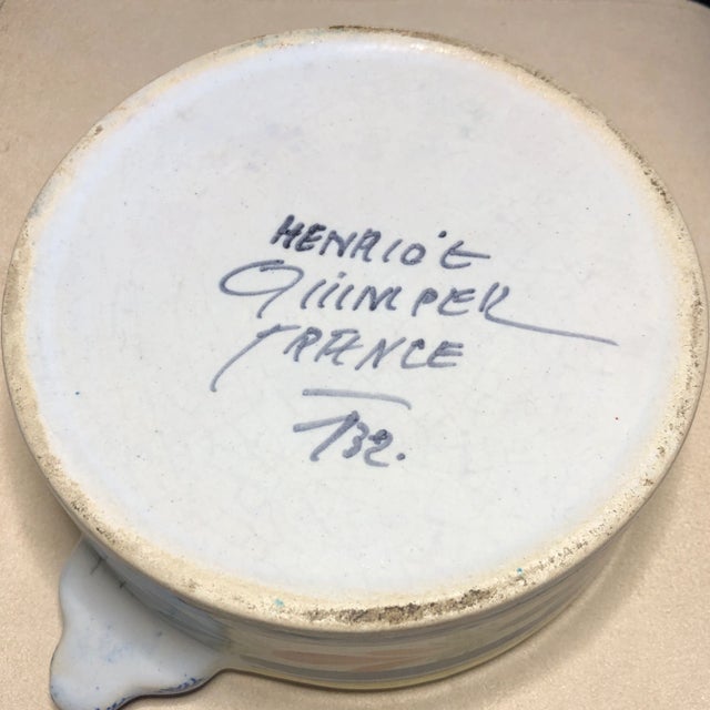 Vintage Circa 1930s Hand Painted Henriot Quimper France Ceramic Bowl or Wine Coaster French Faience For Sale - Image 9 of 10