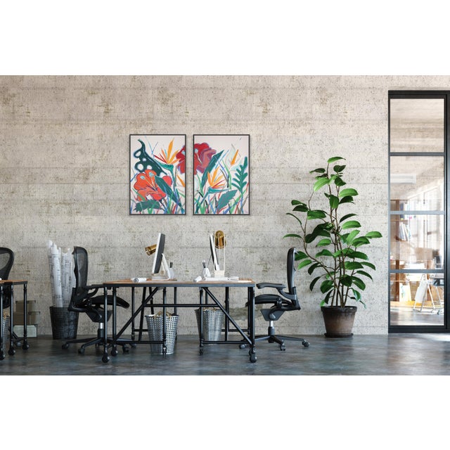 Paper 2025, Lush Botanical, Illustration Style Diptych of Tropical Abundance, Acrylic Painting on Watercolor Paper by Romina Milano For Sale - Image 7 of 10