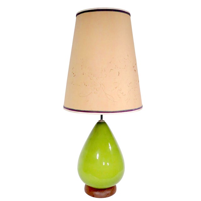 Wood Mid 20th Century Green Glass Table Lamp With Original Shade For Sale - Image 7 of 12