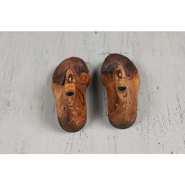Brown English Vintage Wood and Leather Handmade Cobbler's Shoe Lasts - A Pair For Sale - Image 8 of 12