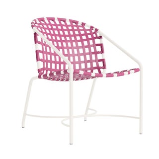 Brown Jordan Kantan Aluminum Arm Chair in Chalk with Hot Pink Vinyl Strapping For Sale