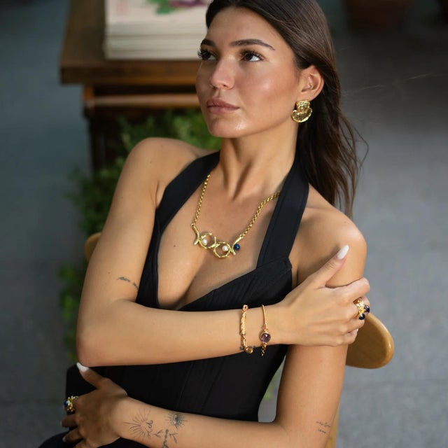 Pearl Eclipse Lapis Gold Necklace For Sale - Image 13 of 14