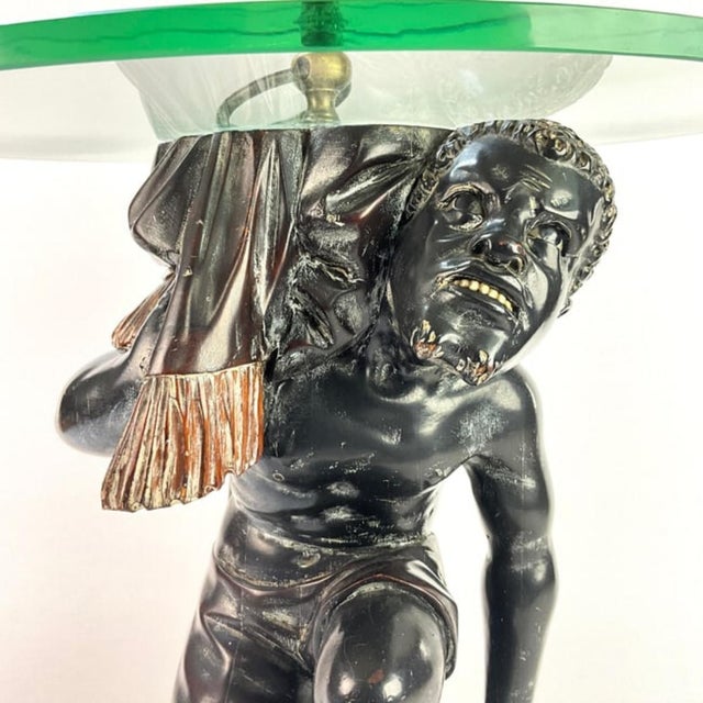 Brass Pair of Mid-Century Modern Wood Carved Venetian Blackamoor Pedestal/Stands For Sale - Image 8 of 17