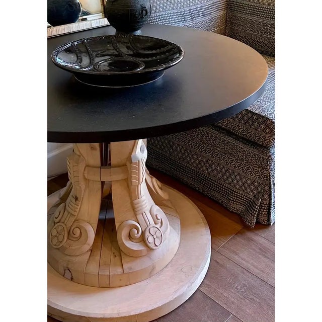Custom Hand-Carved Center Table With Black Stone Top, by Hendrix Allardyce For Sale - Image 9 of 10