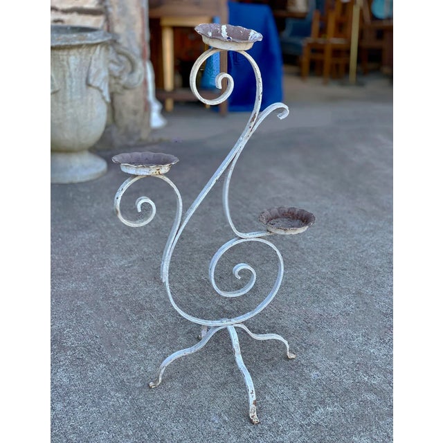 Antique Victorian Wrought Iron Outdoor Garden Plant Stand, c. Early 20th Century - Crafted of Wrought Iron - Finished in...