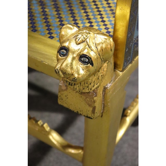 Gold Unique Egyptian Revival Gilded Figural Bench With Carved Lions For Sale - Image 8 of 17